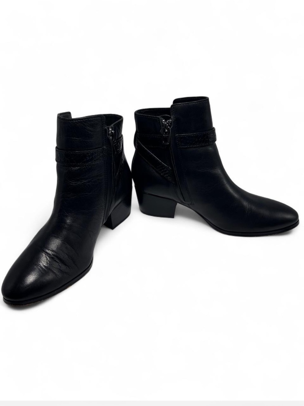 Coach Paulina ankle boots in black leather, embossed snake belt detail, 8.5 - Picture 5 of 8